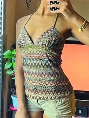 Y2K zigzag pattern knit halter top, OG Forever 21